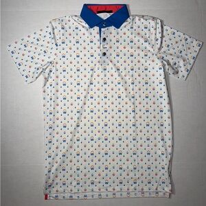 Greyson White Polo with Blue and Orange Pattern